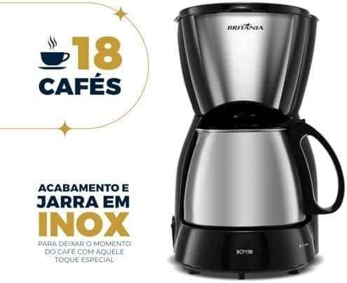 Cafeteira Britânia 18 Cafézinhos Jarra de Inox BCF19B 550W Preto 127V Cafeteira Britânia 18 Cafézinhos Jarra de Inox BCF19B 550W Preto 127V