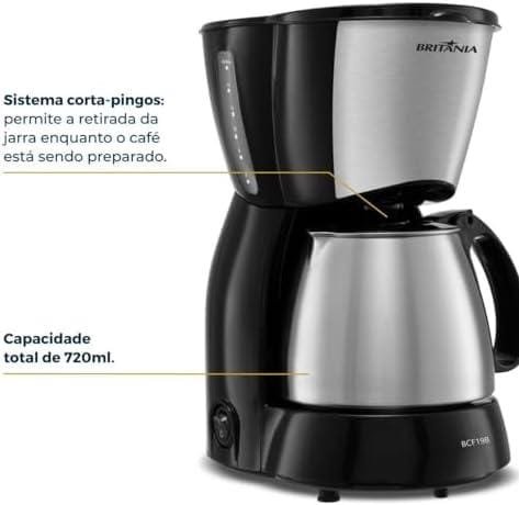 Cafeteira Britânia 18 Cafézinhos Jarra de Inox BCF19B 550W Preto 127V Cafeteira Britânia 18 Cafézinhos Jarra de Inox BCF19B 550W Preto 127V