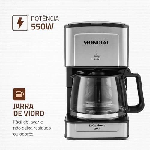 Cafeteira Elétrica Dolce Arome, Mondial, Preto/Inox, 550W, 110V - C-43-20X-SI Cafeteira Elétrica Dolce Arome, Mondial, Preto/Inox, 550W, 110V - C-43-20X-SI